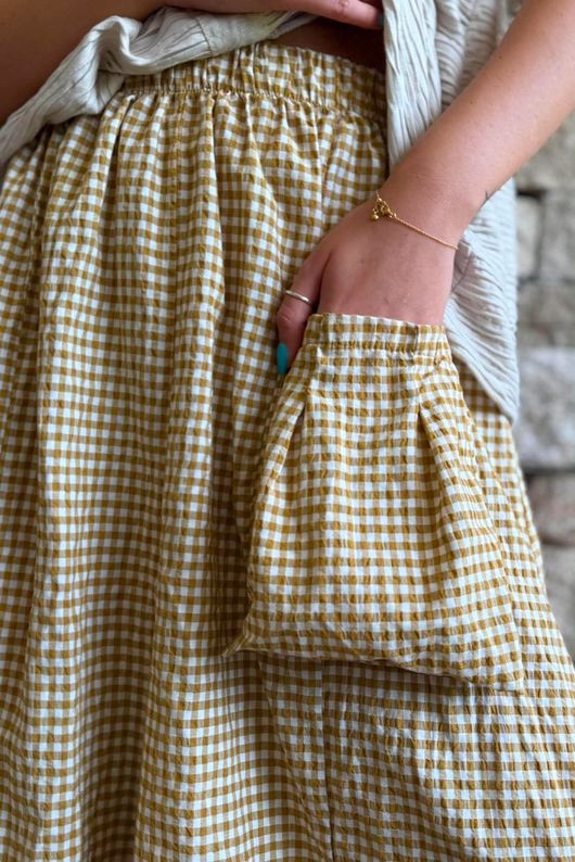 Arbi Gingham Pocket Culotte Pant Mustard
